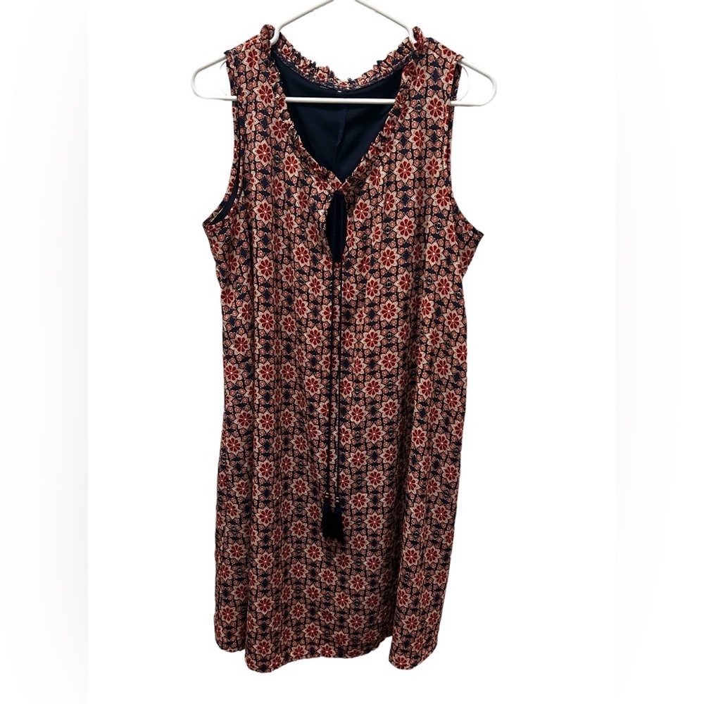 Blue and Orange Tie Front Sleeveless Midi Sundress